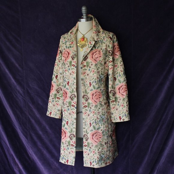 Johnny Was Biya JWLA Silk floral rose Embroidered duster princess coat Jacket S - Picture 2 of 11